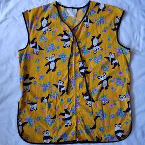 VINTAGE Groovy Orange Zip-Up Smock w/ Pandas